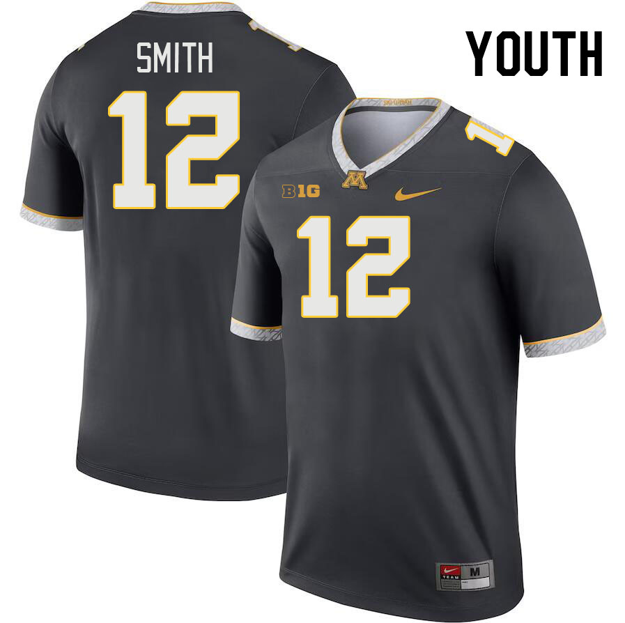 Youth #12 Jalen Smith Minnesota Golden Gophers College Football Jerseys Stitched-Charcoal